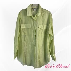 Bailey 44 Oversized Button Up Blouse Top Shirt Sheer Pastel Green Medium